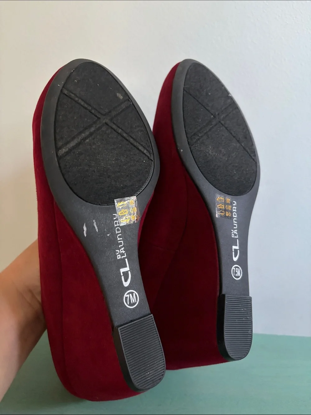 CL by Laundry Deep Red  Suede Wedge Pumps 7 / 7.5